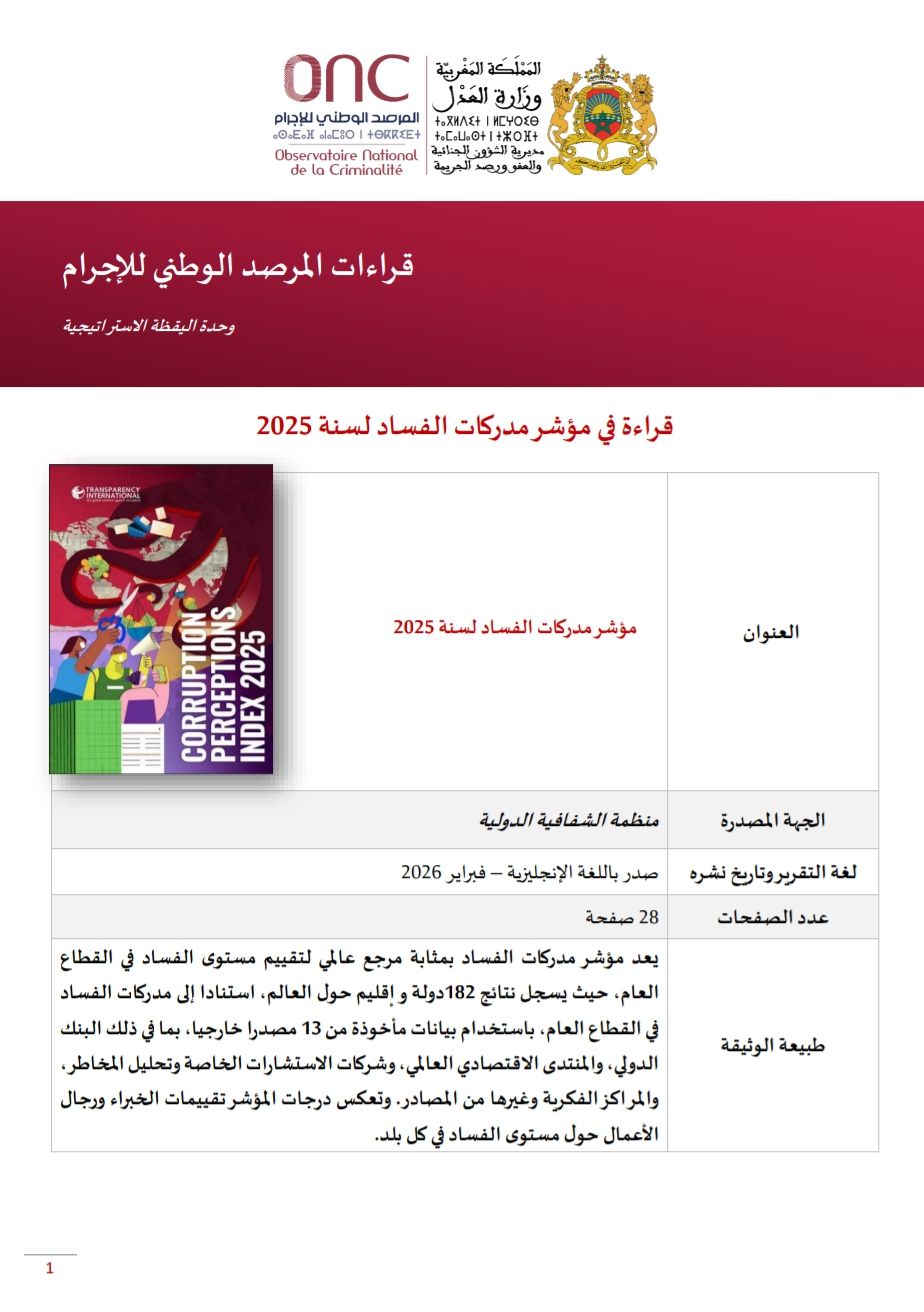  قراءة في مؤشر مدركات الفساد لسنة 2025